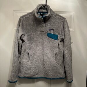 Patagonia Sweater Womens Medium Extra Grey / Blue Fleece Snap Pullover